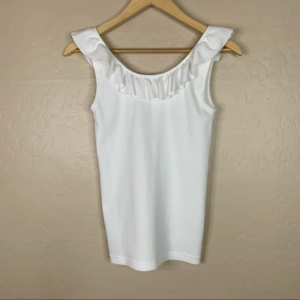 J.Crew White Ruffle-neck Ribbed Tank-top - Picture 4 of 8